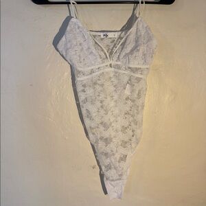 Y2K white lace bodysuit lingerie